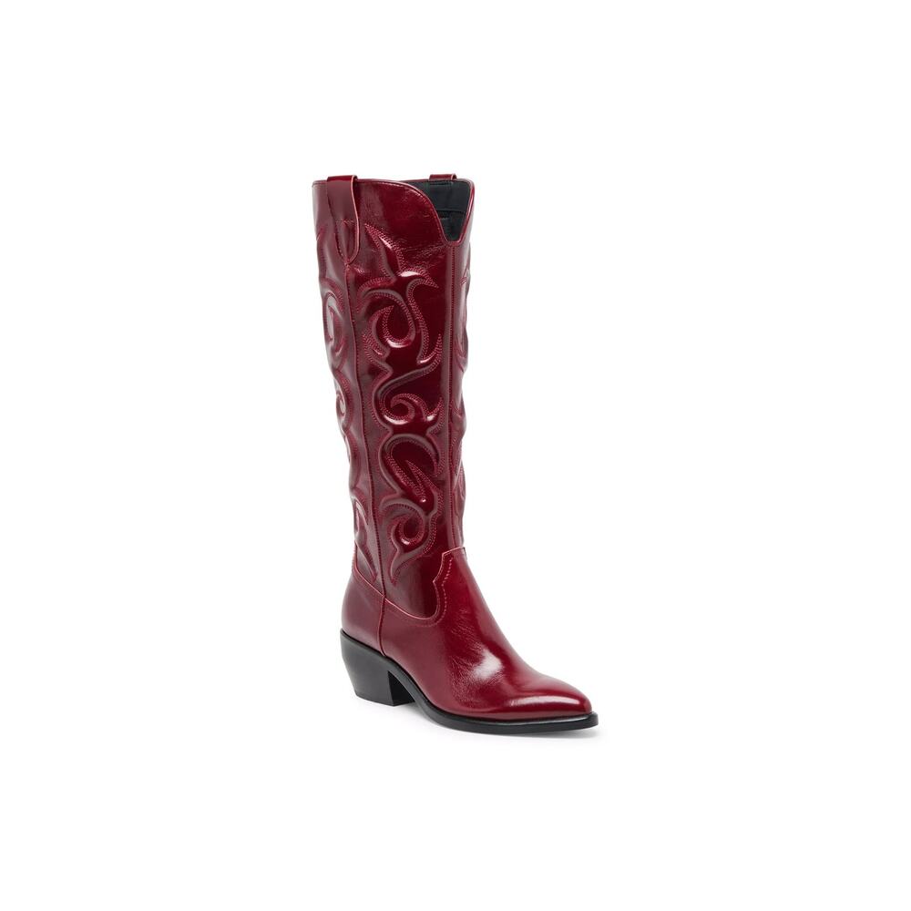 Dolce Vita Mirla Western Knee High Boots Block Heel Leather Oxblood Size 7.5